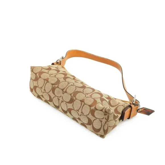 COACH Purse Vintage Tan Monogram Petite East West Demi Baguette Shoulder Bag - Picture 6 of 15